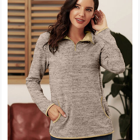 Damen Quarter Zip Sweatshirts Color Block Hoodies Langarm Pullover Top mit Taschen - Großhandel Damenbekleidung