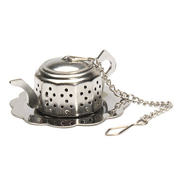 *** 3 PIECES SET *** Stainless steel teapot shaped tea infuser set w/ trays 