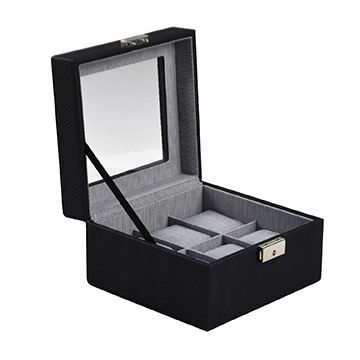 Customize Special Style Square 4 Slot Black Leather Watch Box