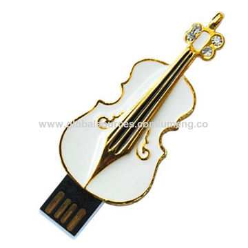 New Gold Jewelry Violin USB 2.0 8GB-64GB Flash Drive Memory Stick Pendrive White 