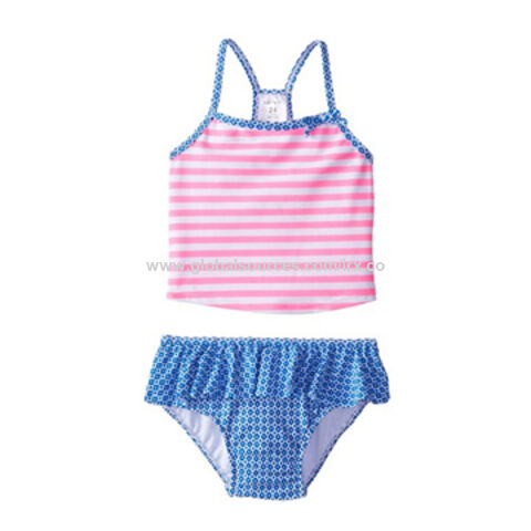 OEM Tankini für Mädchen, 2-teiliges Set UPF50+, gestreiftes Oberteil, gestufter Rüschenboden, LRX Fabrikpreis for sale at factory direct price