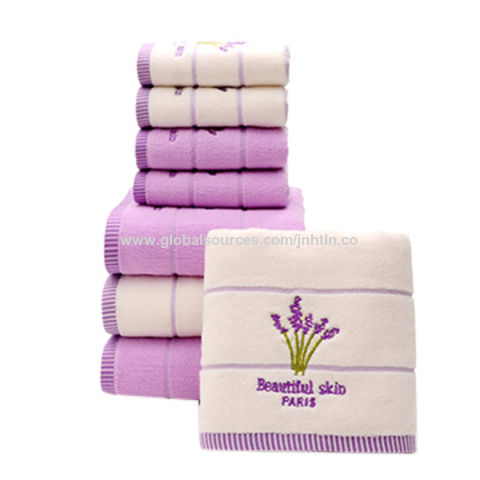 Embroidery Printed Aromatherapy Bath Face Towel Hand 100% Cotton Lavender