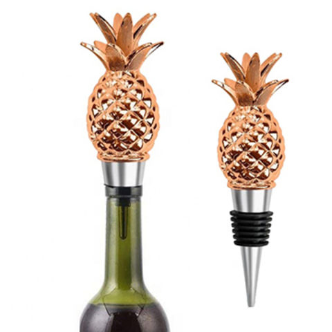 4 Pieces Pineapple Wine Bottle Stoppers Silicone Reusable Wine Stopper Bottle Sealers and 12 Pieces Pineapple Shape Wine Glasses Markers Funny Silicone Charms 