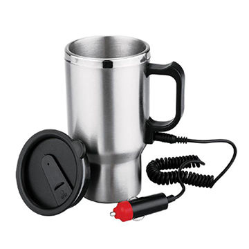 12V Car Heating Cup Stainless Steel Travel Coffee Cup Insulated Heated  Thermos Mug with Plastic Inside, 450ml Car Kettle for Heating Water,  Coffee