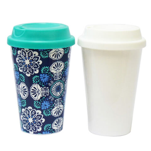 Taza de café de melamina con tapa, sin BPA, ecológica, biodegradable, taza de viaje