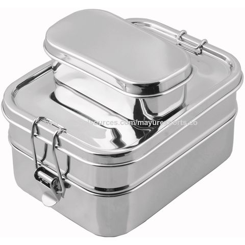 304 Stainless Steel Stackable Compartment Lunch/Snack Box 2-Tier Bento/Food  Container for Adults or Kids Black 