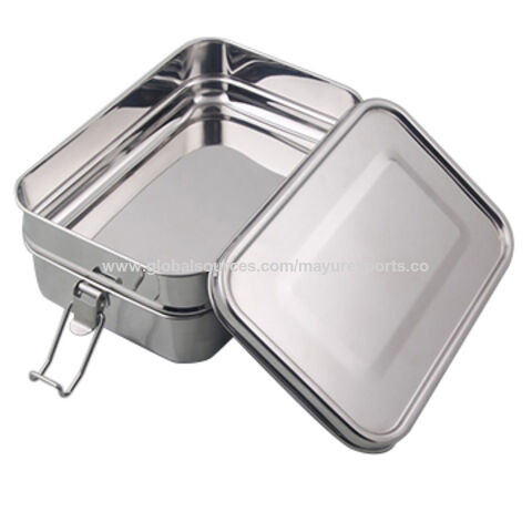 Indian-Tiffin Stainless Steel Large Single Layer Rectangular LunchBox  (Large)