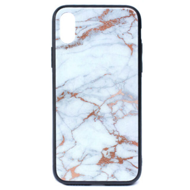 Casing Pelindung Kaca Marmer Rose Gold Glossy untuk iPhone X