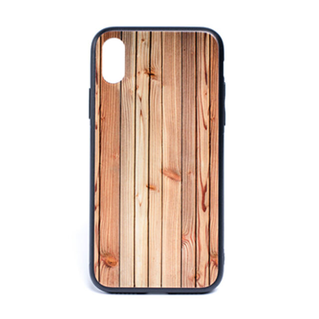 Casing Kayu Strip dengan Pelindung Layar Kaca Tempered untuk iPhone X