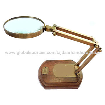 Brass Magnifying Glass with Wooden Stand Vintage Antique Magnifier Reading Lens(Desktop Accessory)(Office/School Gifts)