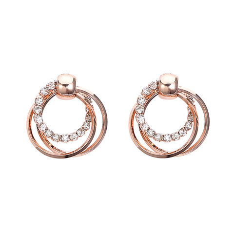 Pendientes de Botón para Mujer en Oro Rosa y Plata con Circonita Cúbica - Joyería de Moda al por Mayor for sale at factory direct price