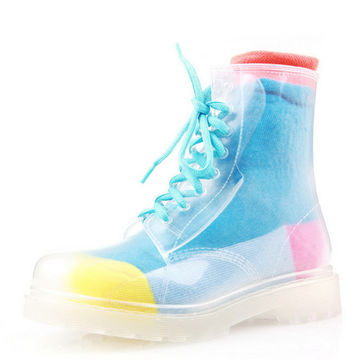 Compre Botas De Lluvia Transparentes De Pvc Con Cordones Y Logo