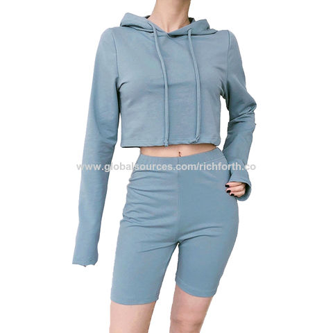 Buy Wholesale China Wholesale Women Sports 2 Pieces Crop Top Hoodie Shorts  Set & Cropped Hoodies at USD 7.25 | Global Sources