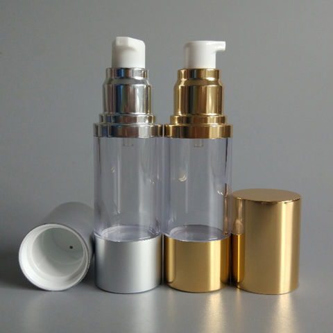 Botol airless aluminium 30ml warna emas mengkilap dan abu-abu matte for sale at factory direct price