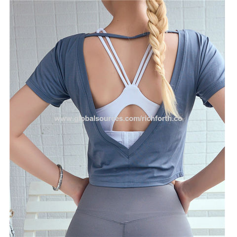 New Styles Women Sexy Open Back Workout Top Yoga T Shirt Active Sports Wear  Exercise Crop Tops $4.25 - Wholesale China Workout Top at Factory Prices  from Fuzhou Richforth Trade Co.,Ltd.