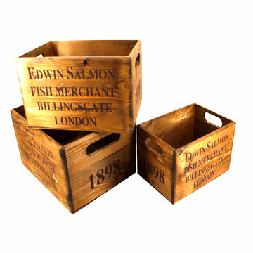 Spitalfields Rustic Antique Vintage Style Wooden Boxes Crates Kitchen Storage 