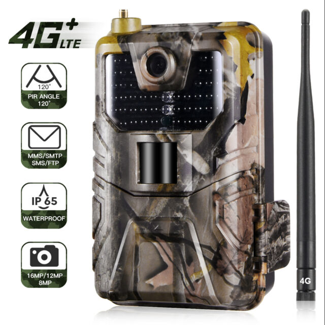4G Wildkamera mit 64GB Speicher, 940nm Schwarze LEDs, Nachtsicht, SMS und MMS Versand