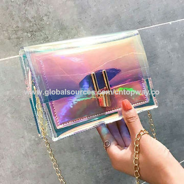 Bolso bandolera cuadrado de PVC transparente estilo jelly de moda para mujer, bolso de hombro con cadena láser de gran venta for sale at factory direct price