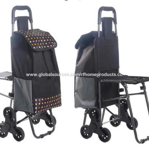 Foldable Shopping Trolley Bag With Rest Chair Stool And Wheels