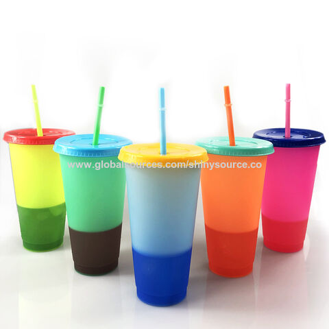 5pcs/set Plastic Cups Tumblers with Lids Straws Reusable Plastic Cold Cups