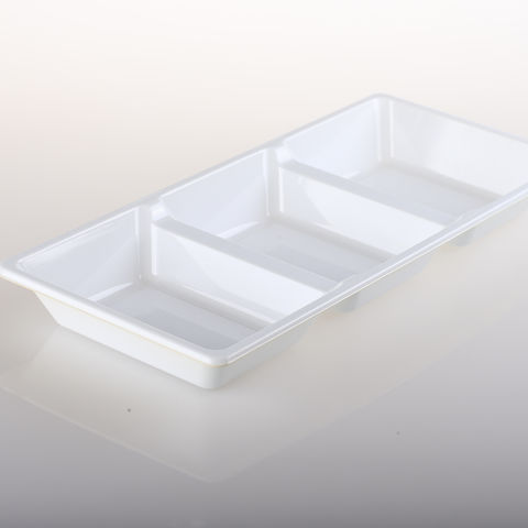 100 x White Plastic Serving Tray 6 Section Compartments Reusable Food Plates