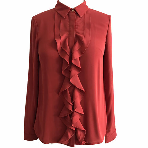 Buy Wholesale China Long Sleeves Women's Blouse - Double Front Ruffle ...