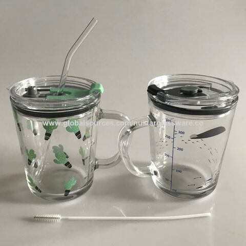 Buy Wholesale China Glass Tumbler With Lid And Straw ,glass Cup With Handle  ,with Full Decal . & Glass Tumbler at USD 0.5