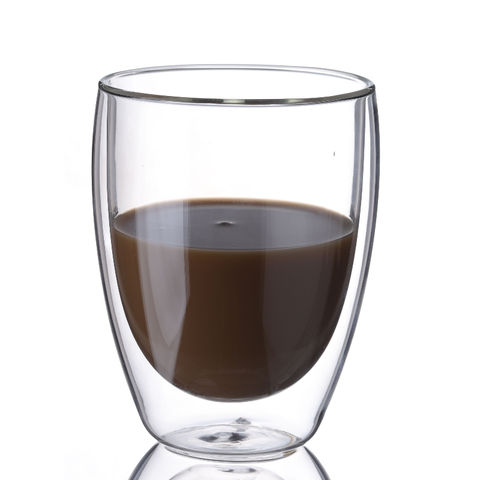 Glass Cup With Flowers Double Wall Glass Cup 350ml Coffee Cup