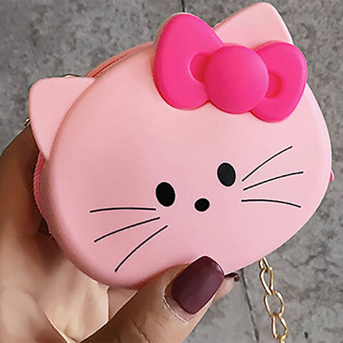 Monederos de silicona con diseño de gatito, bolso de hombro individual para niñas