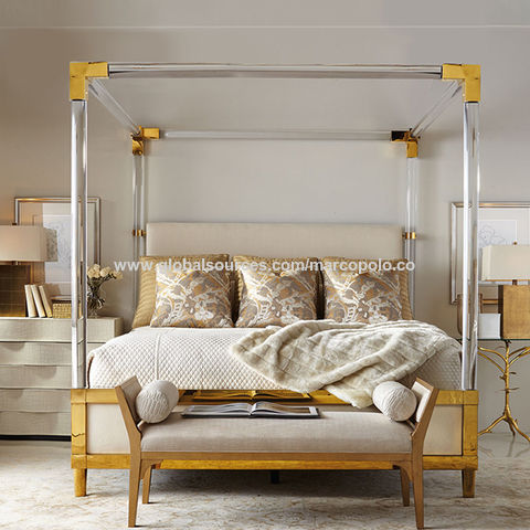 Modern Clear Acrylic Bed Frame, Brass Beds Queen Size