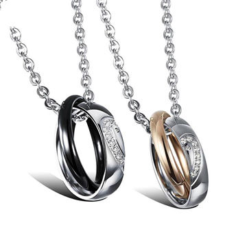Interlocking Ring His & Hers Matching Promise True Love Couple Pendant  Necklace | eBay