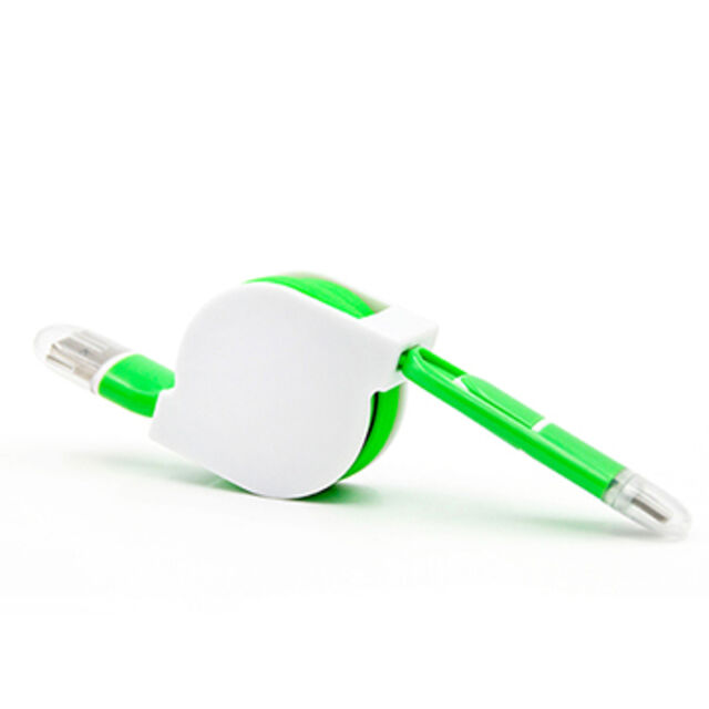 Cabo de dados e carregamento USB retrátil 2 em 1 colorido com luz LED for sale at factory direct price