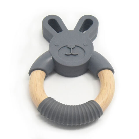 Safe Wooden Ring Baby Teether Toy Infant Teething Baby Rattle Home LC