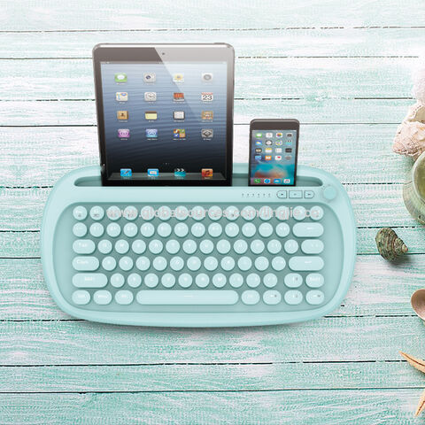 Clavier triple mode filaire + sans fil + Bluetooth avec fente pour tablette, connexion USB + 2.4G + BT3.0 + BT5.0, touches rondes rétro avec rétroéclairage. for sale at factory direct price