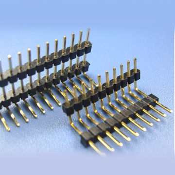 Pin Headers With Dual-insulator And Single-row, Right Angle Dip Type, 2 ...