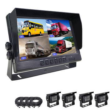 9'' Quard Split Screen Monitor DVR Video Recorder 4CH Camera for Car Truck Bus
