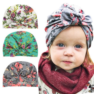 Floral Print Printing Knotted Headband Cute Baby Cap Kids Baby Turban Beanie Hat 