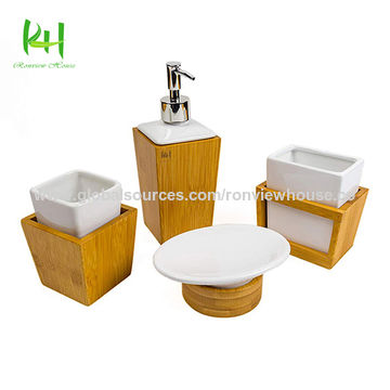 Achetez Ensemble d'accessoires de salle de bain bambou céramique