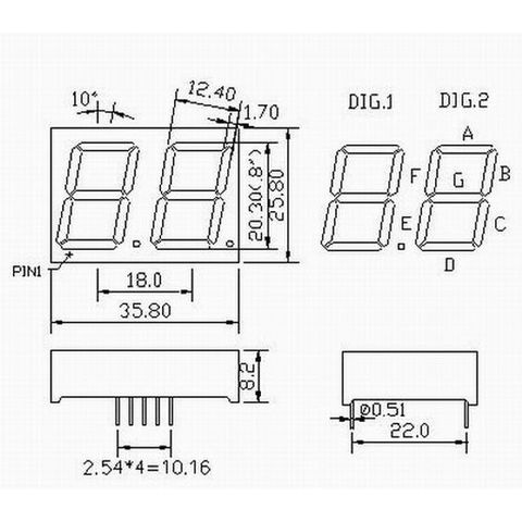 7 Segment LED Display Single / Double Digit 0.36/ 0.56 Common Anode or  Cathode