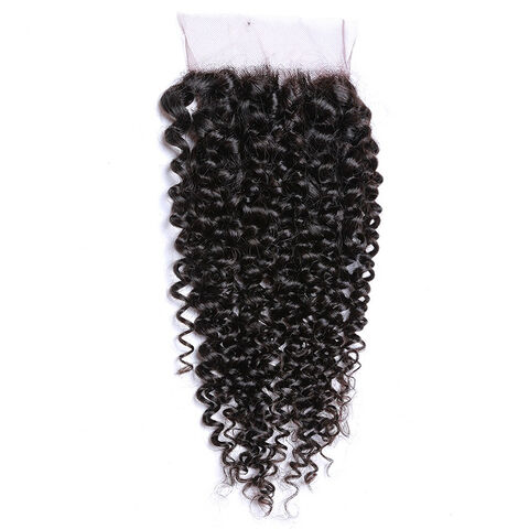 Cierre de encaje Kinky Rizado Brasileño de 8-20 pulgadas 4*4 Parte Libre Cabello Humano Remy Color Natural for sale at factory direct price