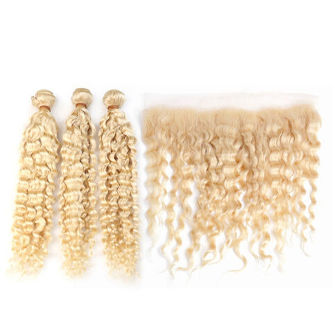 Extensions Blondes Cheveux Humains 613 Remy Malaisiens Bouclés avec Closure 13x4 Pré-épilées
