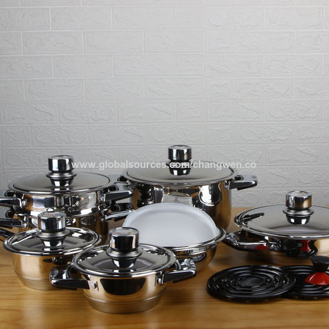 Home Appliance 16pcs Stainless Steel Wide Edge Cookware Set With Frypan ...