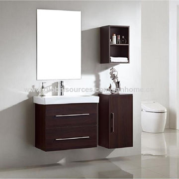 Meuble-lavabo de salle de bain mural moderne noir en MDF avec miroir, fabriqué en Chine for sale at factory direct price