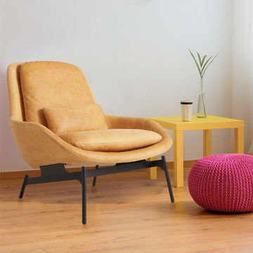 Mid Century Modern Faux Leather Accent Armchair Yellow Black