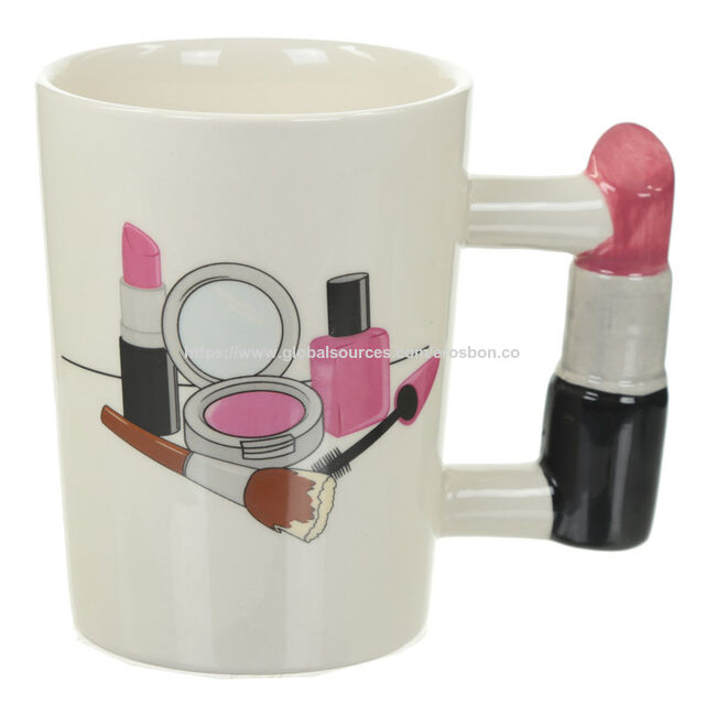 Taza de Cerámica con Asa en Forma de Lápiz Labial 3D Especial para Decoración del Hogar y Regalos, Diseños OEM son Bienvenidos.