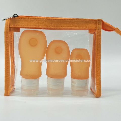 Set de Neceser de Viaje con 3 Botellas de Silicona con Ventosa, Disponible en Varios Colores y Diseños