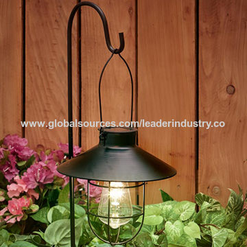 Hanging Solar Lantern Lights with Shepherd Hook Metal Waterproof Garden Decor 