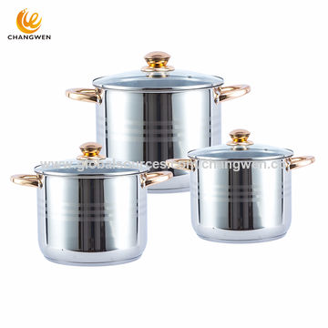 6pcs Stainless Steel Induction Hob Pot Double Handled Stockpot with Glass Lids 