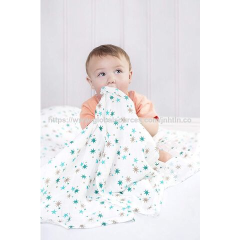 2 layers soft feeling swaddle blanket popular baby print muslin 100% cotton baby blanket