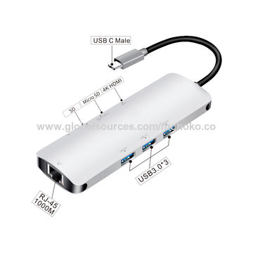 El USB mecanografía al varón de C al adaptador de USB3.0*3+HDMI+SD+ RG45+Type C female+3.5mm for sale at factory direct price